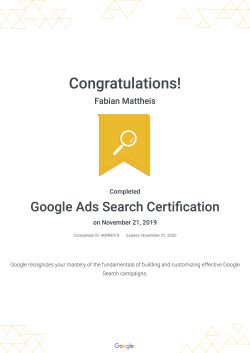 Google Ads mobile Zertifikat von Fabian Mattheis